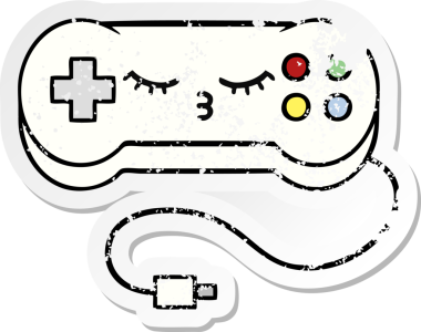 Bir insan tarafından çizilmiş sevimli bir çizgi film oyun denetleyicisinin sıkıntılı çıkartması