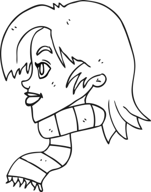 Bir insan tarafından çizilmiş eşarp giyen siyah beyaz kadın.