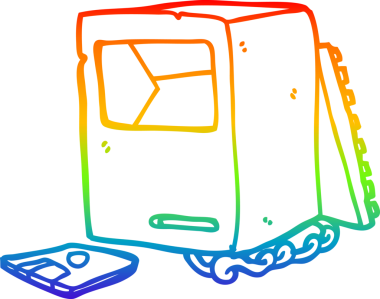 gökkuşağı gradyan çizgi çizimi bir insan tarafından çizilmiş kırık eski bir bilgisayar