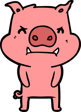 Bir insan tarafından çizilmiş kızgın çizgi film domuzu.