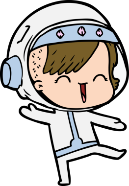 Bir insan tarafından çizilmiş mutlu uzay kızı.