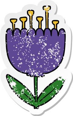 Bir insan tarafından çizilmiş karikatür çiçeğinin sıkıntılı çıkartması