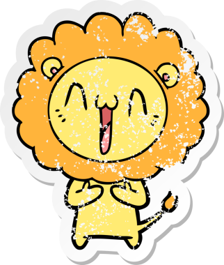 Bir insan tarafından çizilmiş mutlu çizgi film aslanının sıkıntılı çıkartması.