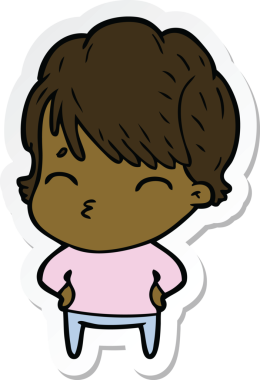 Bir insan tarafından çizilmiş bir karikatür kadının çıkartması.