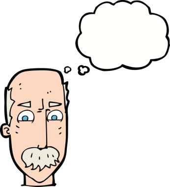 Bir insan tarafından çizilmiş düşünce baloncuğu olan yaşlı bir adam.
