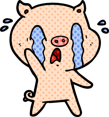 Bir insan tarafından çizilmiş ağlayan domuz çizgi filmi.