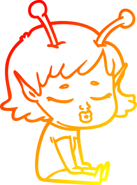 Bir insan tarafından çizilmiş sevimli bir uzaylı kız çizgi filmi.