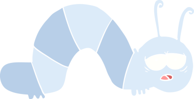 Bir insan tarafından çizilmiş düz renkli çizgi film yorgun tırtıl.