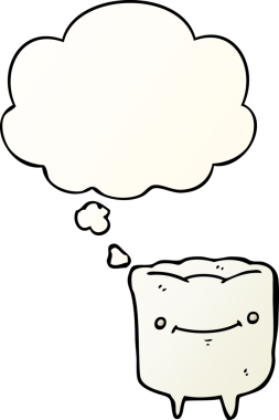 Bir insan tarafından çizilmiş yumuşak eğimli düşünce baloncuklu çizgi film mutlu dişi