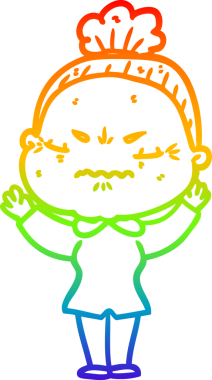 Gökkuşağı gradyan çizgi çizimi bir insan tarafından çizilmiş yaşlı bir kadın tarafından rahatsız edildi