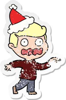 Bir insan tarafından çizilmiş Noel Baba şapkası giymiş stresli bir noktanın el yazısı.