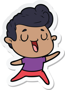 Bir insan tarafından çizilmiş mutlu bir çizgi film karakterinin çıkartması.