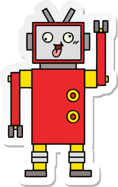 Bir insan tarafından çizilmiş sevimli, çizgi film delisi bir robotun çıkartması.