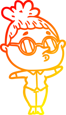 Bir insan tarafından çizilmiş gözlük takan çizgi film kadını çizimi.