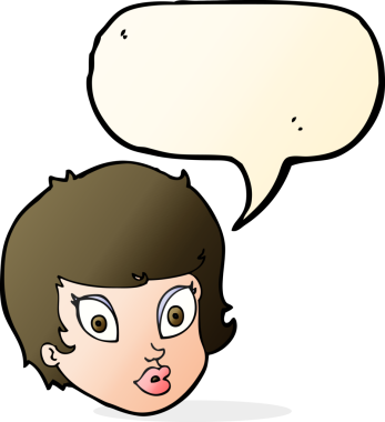 Bir insan tarafından çizilen konuşma baloncuğuyla kadın yüzü şaşırtılıyor.