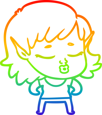 Gökkuşağı gradyan çizgisi bir insan tarafından çizilmiş güzel bir elf kızı çizimi