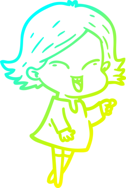 Bir insan tarafından çizilmiş mutlu çizgi film kızı çizimi.