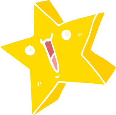 Bir insan tarafından çizilmiş düz renk çizgi film mutlu yıldız