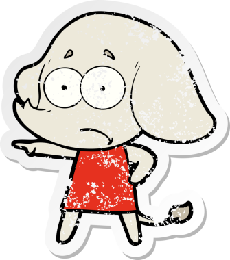 Bir insan tarafından çizilmiş güvenilmez fil kız karikatürünün sıkıntılı çıkartması.