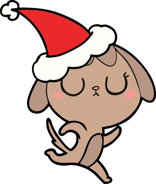 Bir insan tarafından çizilmiş Noel Baba şapkası takan bir köpeğin çizimi.