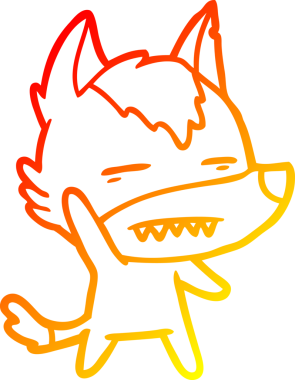 Bir insan tarafından çizilmiş dişleri gösteren çizgi bir kurdun sıcak çizgi çizimi