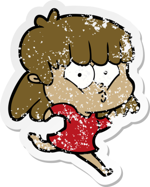 Bir insan tarafından çizilmiş ıslık çalan bir kızın sıkıntılı çıkartması.