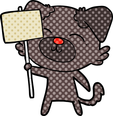 Bir insan tarafından çizilmiş protesto işareti olan çizgi film köpeği.