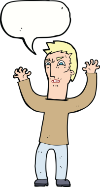 Bir insan tarafından çizilmiş konuşma balonlu kızgın adam çizgi filmi.