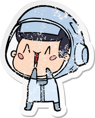 Bir insan tarafından çizilmiş mutlu bir astronotun sıkıntılı çıkartması.