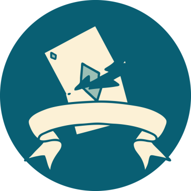 bir insan tarafından çizilmiş yırtık bir kartın pankartıyla dövme biçimi simgesi