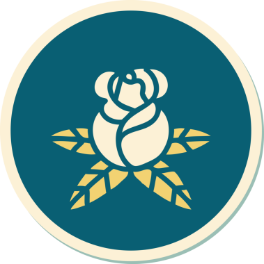 Bir insanın çizdiği tek bir gülün geleneksel stiliyle dövme çıkartması.