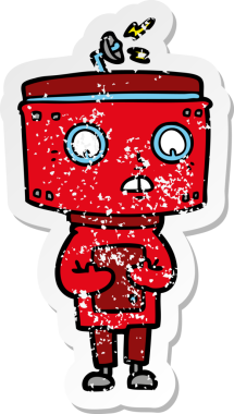 Bir insan tarafından çizilmiş karikatür robotunun sıkıntılı çıkartması.