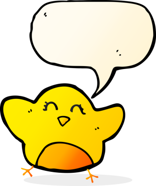 Bir insan tarafından çizilmiş konuşma balonlu çizgi film kuşu.