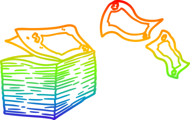 Çizgi film parasının gökkuşağı gradyan çizimi bir insan tarafından çekiliyor.