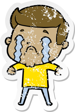 Bir insan tarafından çizilmiş ağlayan bir karikatürcünün sıkıntılı çıkartması.