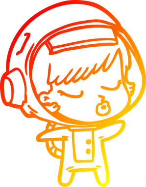 Bir insan tarafından çizilmiş güzel astronot bir kızın sıcak çizgi çizimi