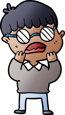 Bir insan tarafından çizilmiş gözlüklü çocuk şok oldu.