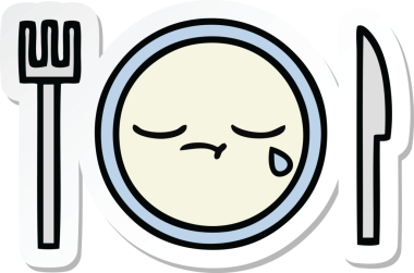 Bir insan tarafından çizilmiş şirin bir yemek tabağının çıkartması.