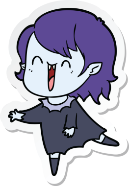 Bir insan tarafından çizilmiş şirin, mutlu bir vampir kızın çıkartması.