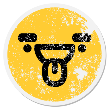 Bir insan tarafından çizilmiş mutlu, büyük kaşlı, dairesel bir etiket.