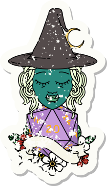 Retro Dövme Biçimi Bir insan tarafından çizilmiş 20 zarlı yarı ork cadı karakteri