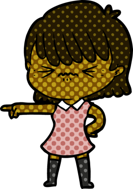 Sinirli çizgi film kızı bir insan tarafından çizilmiş.