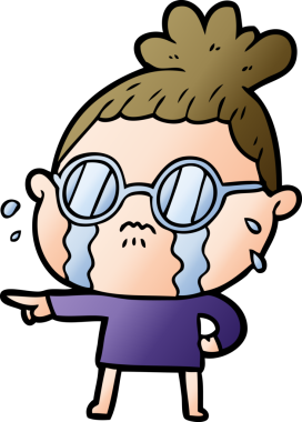 Bir insan tarafından çizilmiş gözlüklü, ağlayan bir kadın.