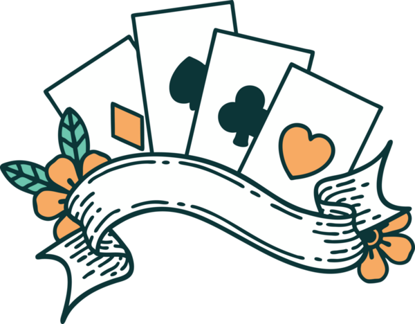 Bir insan tarafından çizilmiş kartların ve pankartın ikonik dövme şekli