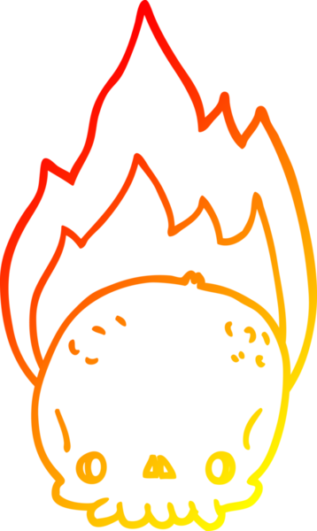 Ürkütücü bir çizgi film karakteri, bir insan tarafından çizilmiş alevli kafatası.