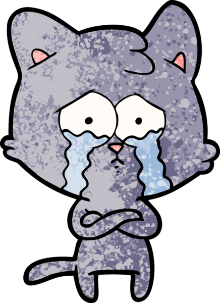 Bir insan tarafından çizilmiş ağlayan kedi çizgi filmi.