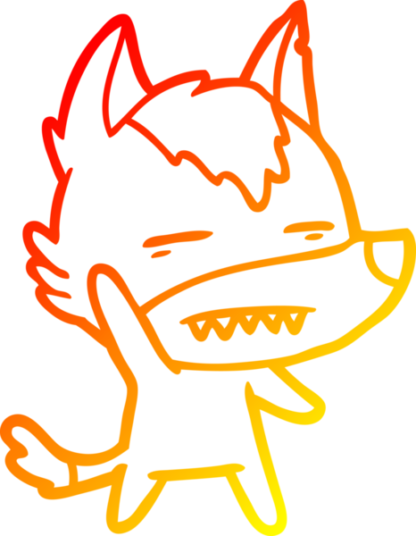 Bir insan tarafından çizilmiş dişleri gösteren çizgi bir kurdun sıcak çizgi çizimi