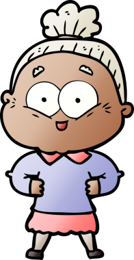 Bir insan tarafından çizilmiş mutlu yaşlı kadın çizgi filmi.