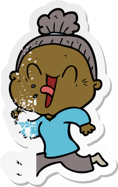 Bir insan tarafından çizilmiş mutlu, yaşlı bir kadının sıkıntılı çıkartması.