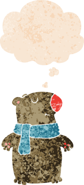 Düşünce baloncuğu ve grunge ile çizgi film ayısı bir insan tarafından çizilmiş tedirgin geçmiş doku